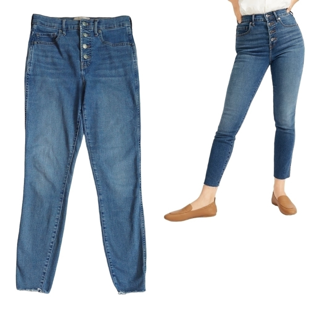 Everlane The Vintage Skinny Jean Medium Wash Button Fly Raw Hem Cropped